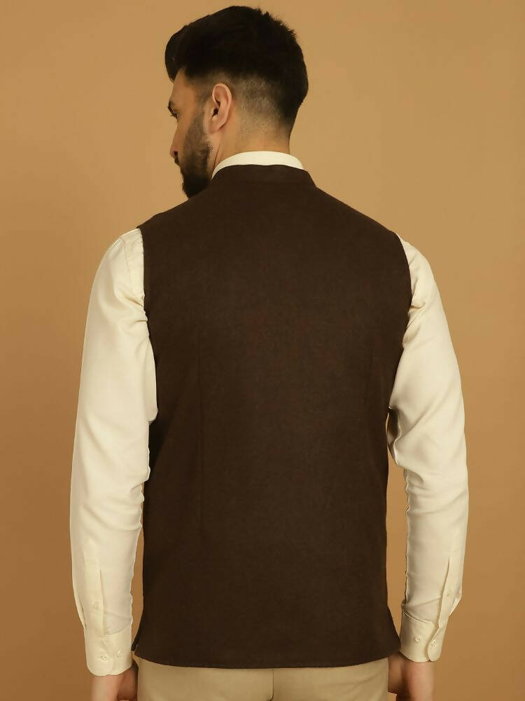 Even Apparels Pure Wool Nehru Jacket - Brown - Distacart