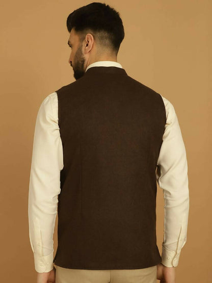 Even Apparels Pure Wool Nehru Jacket - Brown - Distacart