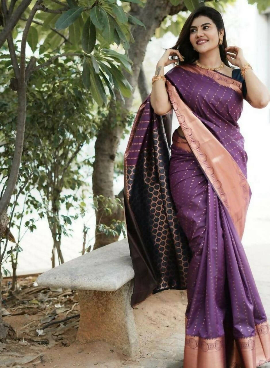 DEIANA'S Beautiful Golden Jari with New Design Soft Lichi Silk Saree - Majenta - Distacart