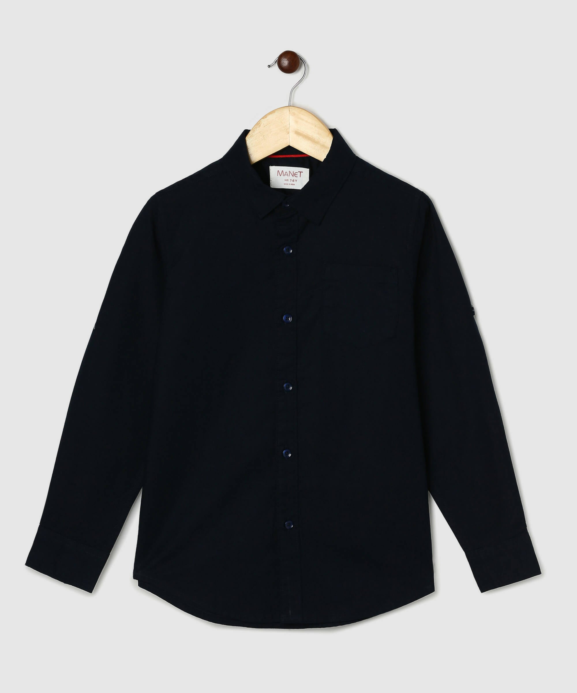 Manet Boys Full Sleeves Solid Shirt - Navy Blue - Distacart