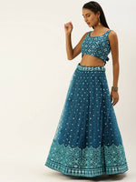 Thumbnail for House of Panchhi Teal Net Sequinse Work Lehenga & Blouse, Dupatta - Distacart