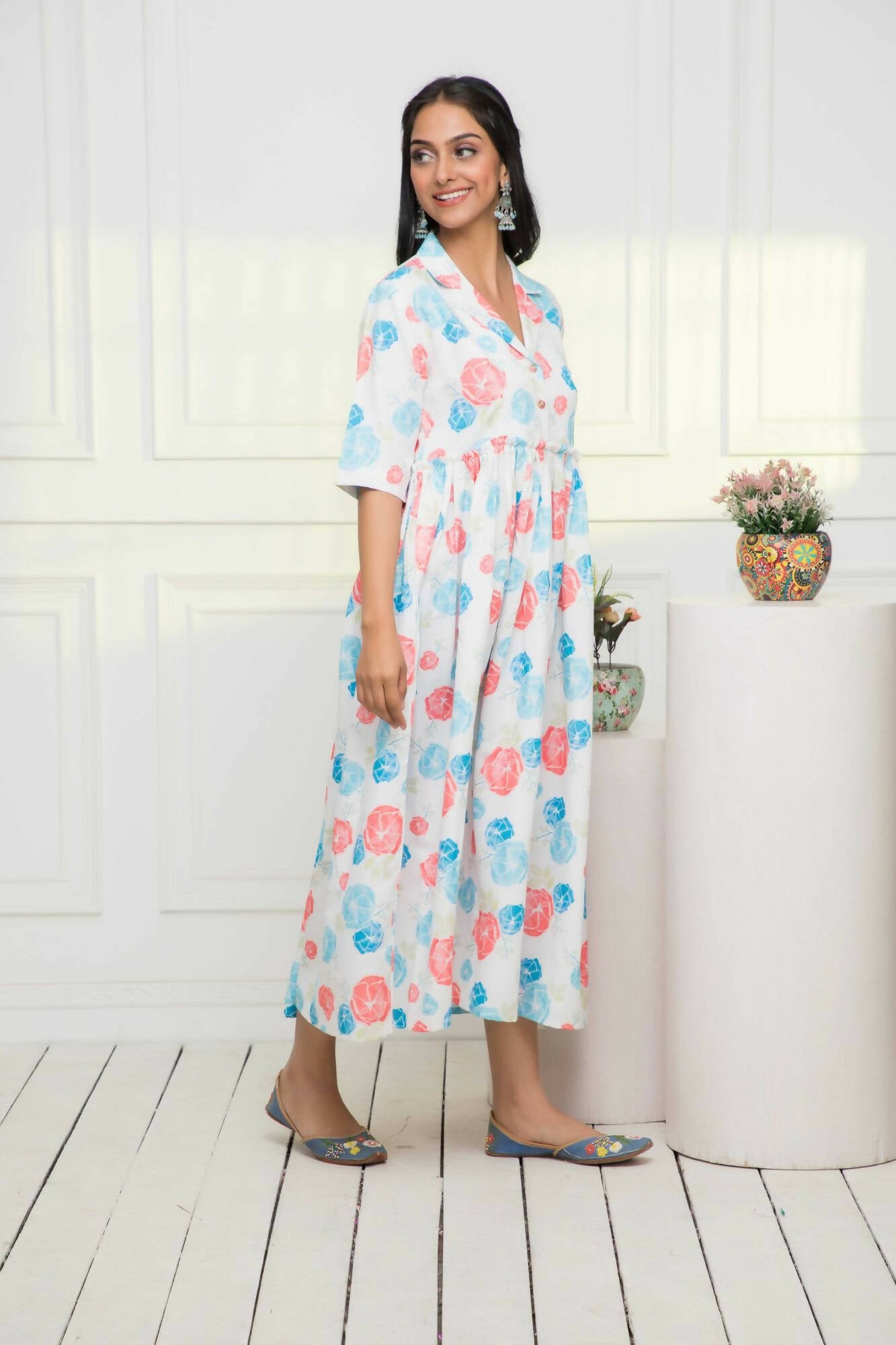 Myshka Women Multi - Floral Rayon A-Line V-Neck Dress - Distacart