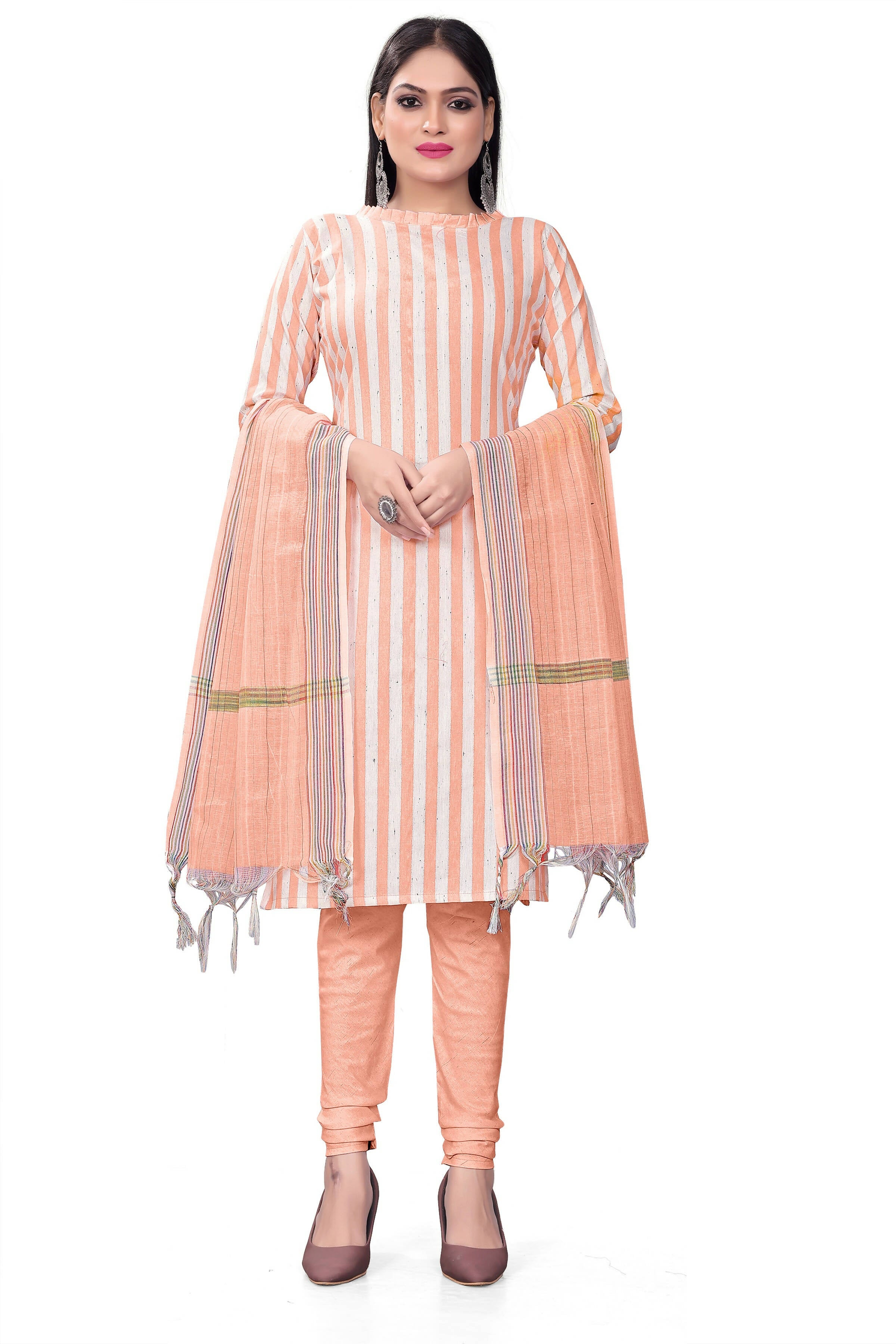 Peach Cotton Jacquard Woven Unstitched Dress Material - Amara - Distacart