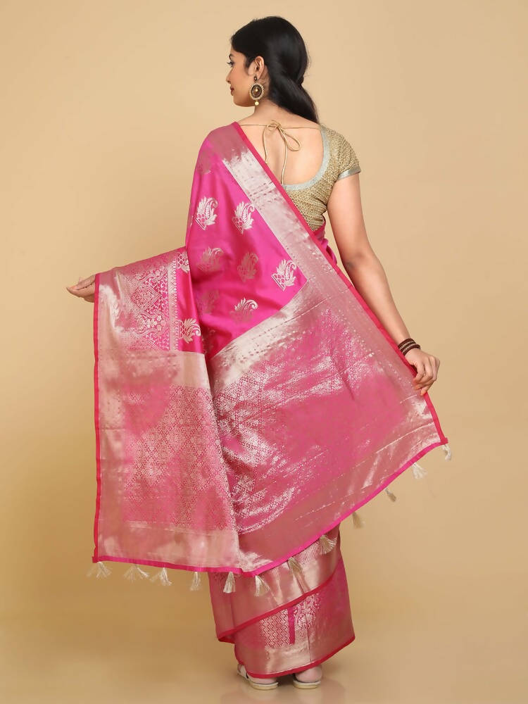 Kalamandir Zari Paisleys Pink Silk Blend Saree