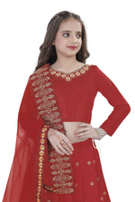Thumbnail for Dwiden Red Queen Tafetta Sattin Semi-Stitched Girl's Lehenga Choli - Distacart