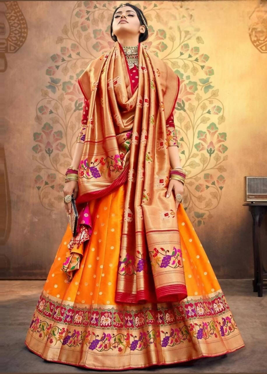 DEIANA'S Beautiful Jari Silk Weaving Lehengha choli - Orange - Distacart