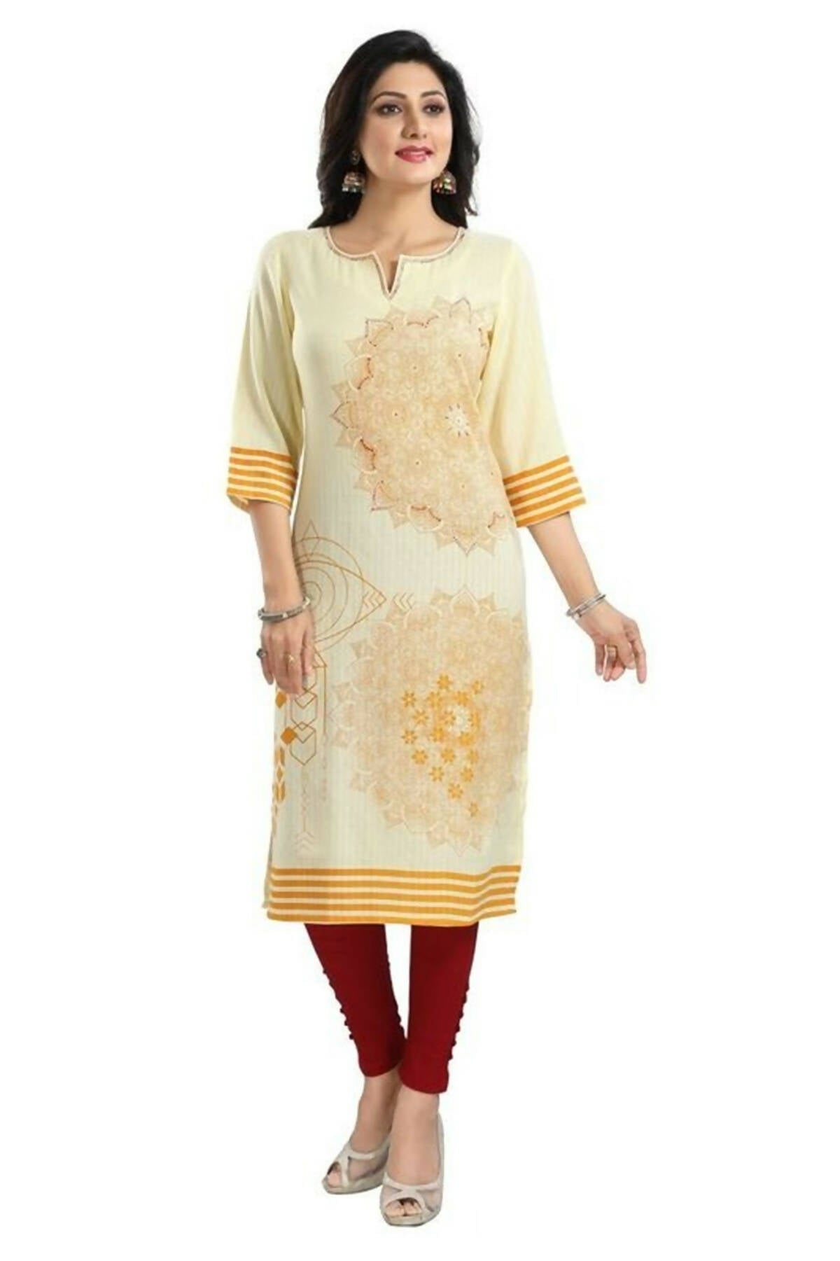 Snehal Creations Yellow Rayon Textured Print Long Kurta For Women - Distacart