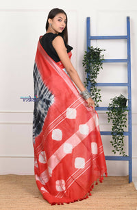 Thumbnail for Very Much Indian Handmade Tie And Dye Cotton Saree By Women Weavers - Black Red - Distacart