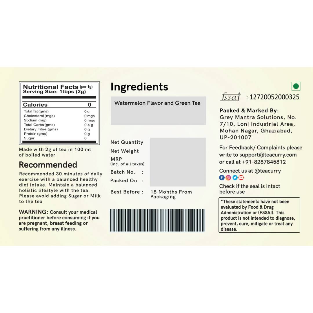 Teacurry Watermelon Green Tea Bags - Distacart