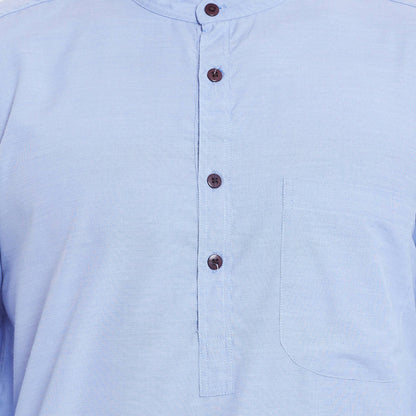 Even Apparels Blue Color Pure Cotton Men's Kurta With Band Collar - Distacart
