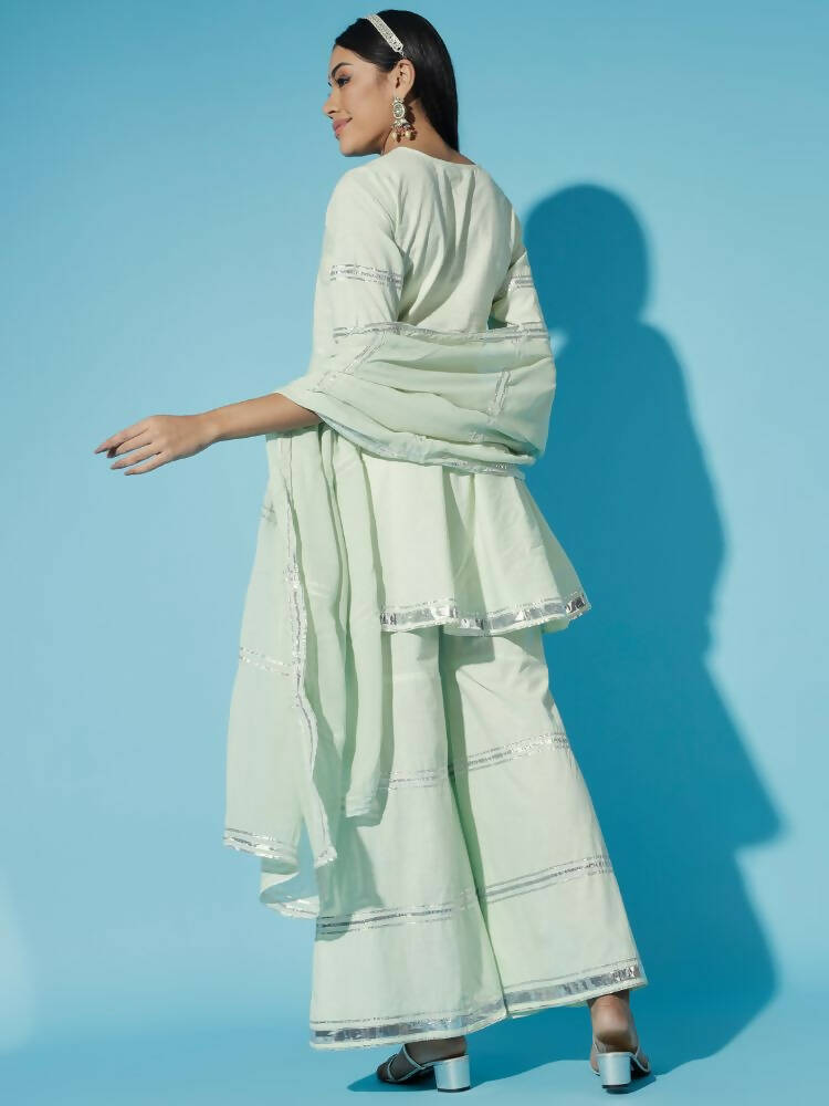 Myshka Women Green Solid Kurta & Palazzos With Dupatta - Distacart