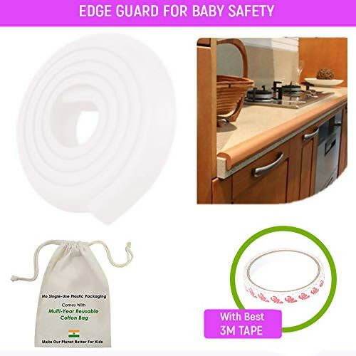 Safe-O-Kid Unique High Density L-Shaped 2 Mtr Long Mini 2 Edge Guards With 8 Corner Cushions - Cream - Distacart