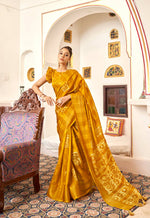 Thumbnail for Mustard Patta Poly Cotton Floral Printed Saree With Unstitched Blouse Piece - Shades - Distacart