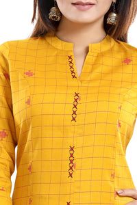 Thumbnail for Snehal Creations Checkered Print Yellow Long Cotton Kurti - Distacart