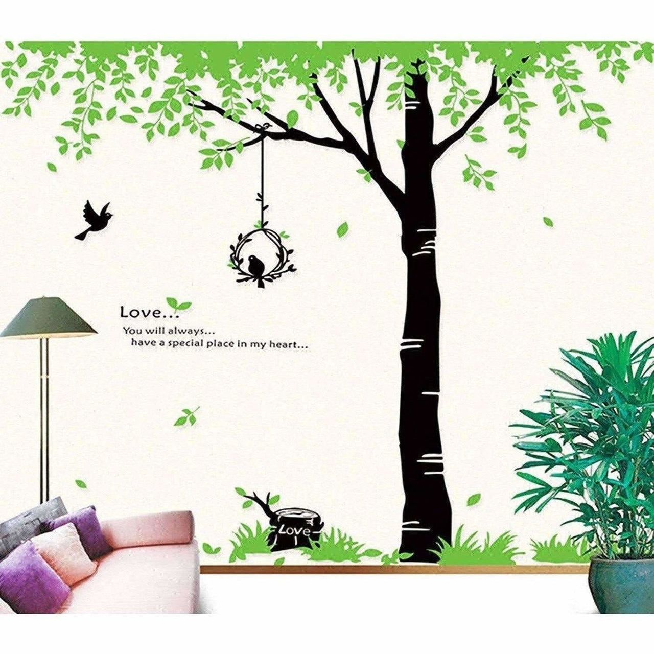 StylishWalls PVC Vinyl Self-Adhesive Calm Green Trees Nature Wall Stickers for Bedroom (Large, 220 x 200 cm) - Distacart