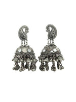 Thumbnail for Peacock Shaped Tribal Design Oxidised Silver Plated Chandelier Jhumkas (VMC-PCK2) By House of Ree - Distacart