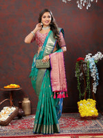 Thumbnail for Lorenvalley Fashion Teal Soft Silk Woven Design Zari Weaving Saree - Distacart