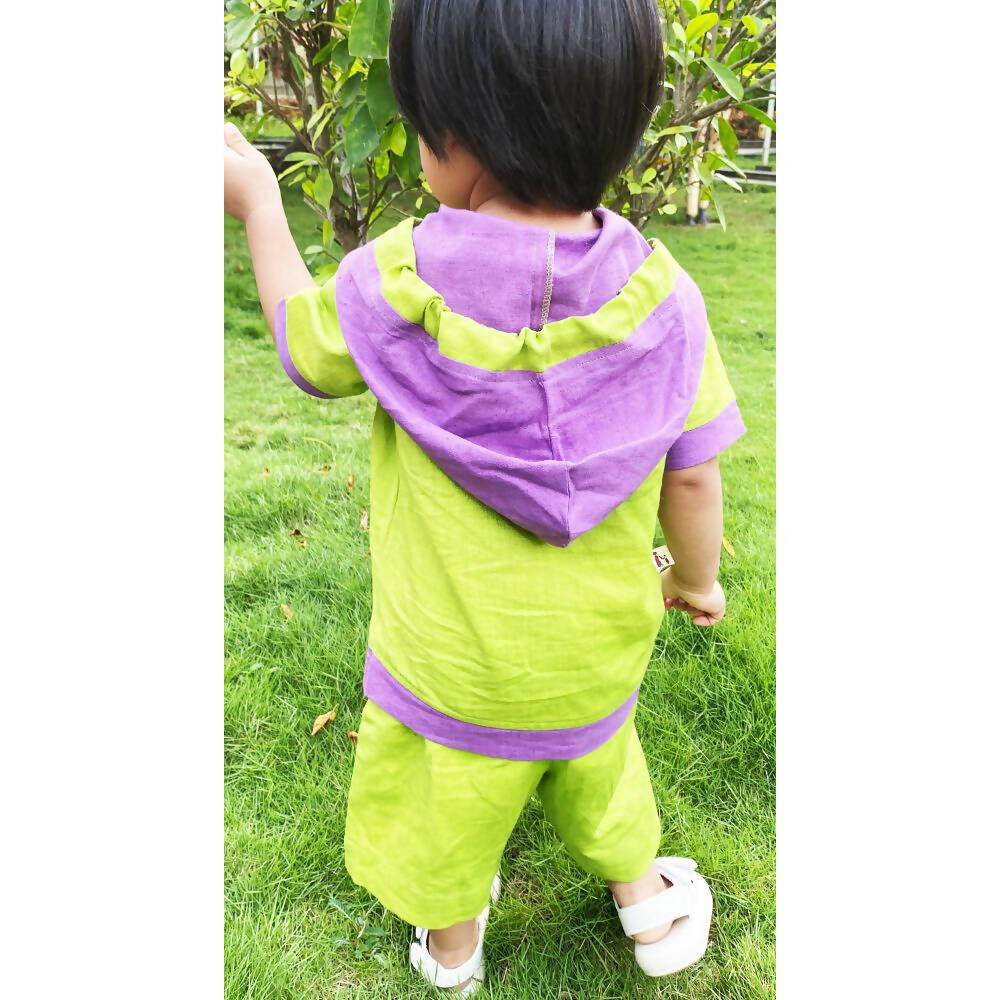 Mhyssa Croco Half sleeves Green and Purple Hoodie with Shorts Set For Kids - Distacart