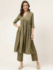 FIORRA Women's Olive Green Poly Crepe A-Line Kurta Set - Distacart