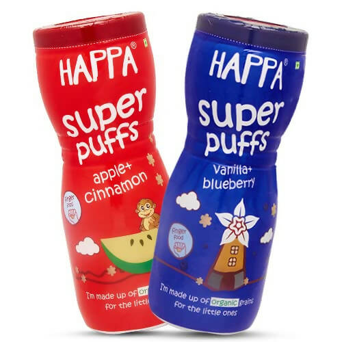 Happa Organic Multigrain Vanilla Blueberry & Apple Cinnamon Melts Super Puffs Combo (8 Months+) - Distacart