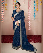 Thumbnail for Blue Georgette Foil Printed Saree With Unstitched Blouse Piece - Nitya - Distacart