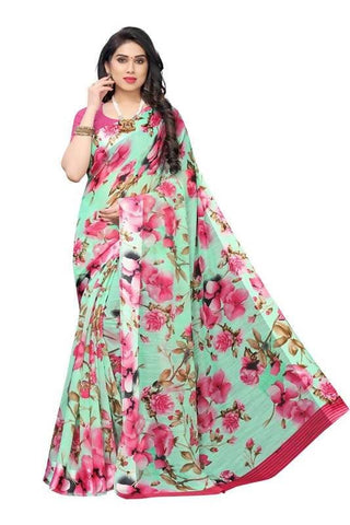 Vamika Green Linen Satin Border Saree (SONAKSHI 12 GREEN)