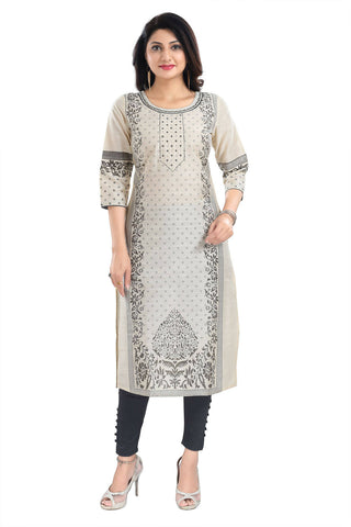 Snehal Creations Cream Raw Silk Block Print Long Kurta For Women - Distacart