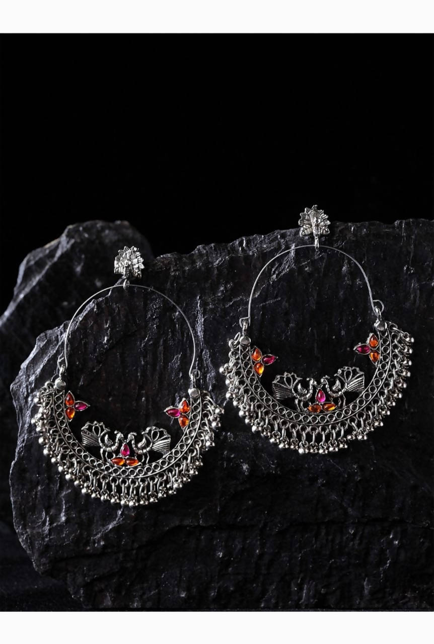 Mominos Fashion Silver-Plated Peacock Design Multi-Color Chandbali Earrings - Distacart
