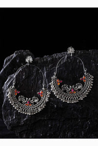 Thumbnail for Mominos Fashion Silver-Plated Peacock Design Multi-Color Chandbali Earrings - Distacart