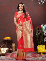 Thumbnail for Lorenvalley Fashion Red Soft Silk Woven Design Gold Zari Weaving Saree - Distacart
