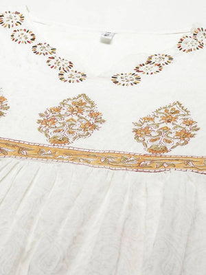 Yufta White Ethnic Printed Flared Dress