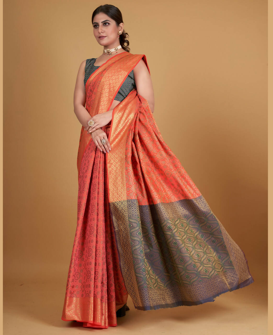 Peach Silk Woven Design Saree With Unstitched Blouse Piece - Akshita - Distacart