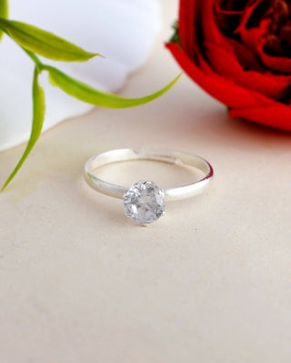VOJ white CZ-detail Stainless Steel Cubic Zirconia Silver Plated adjustable finger Ring - Distacart
