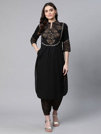 Thumbnail for Ahalyaa Women Black Colour Pure Cotton Printed Kurta Pant Set - Distacart