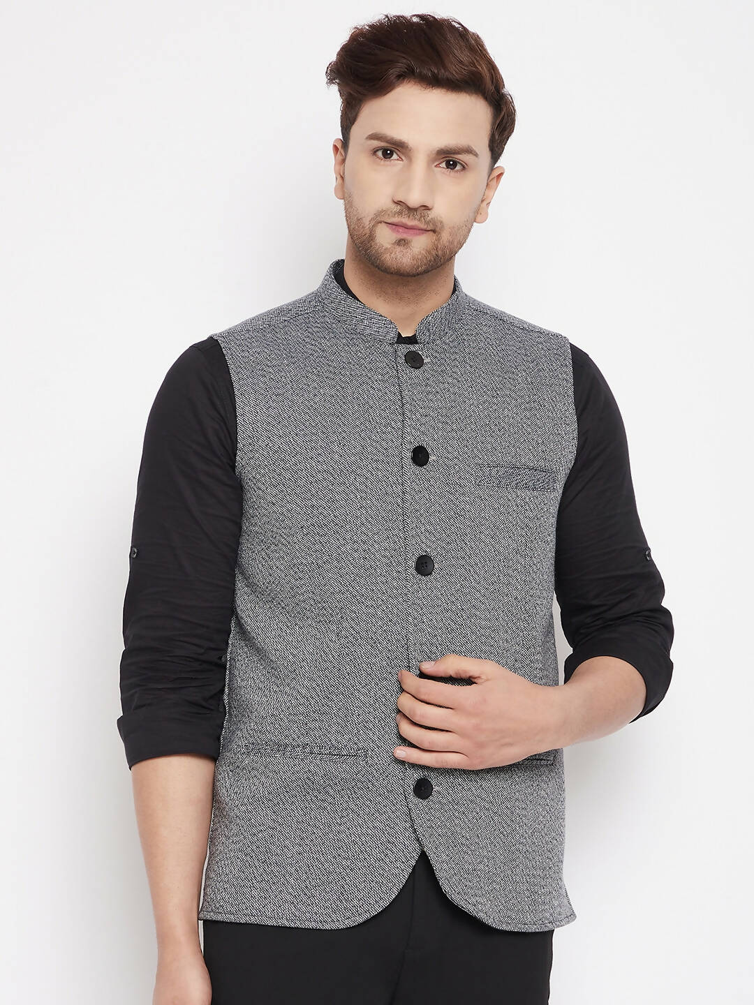 Even Apparels Grey Merino Men Woven Nehru Jacket PW689 - Distacart