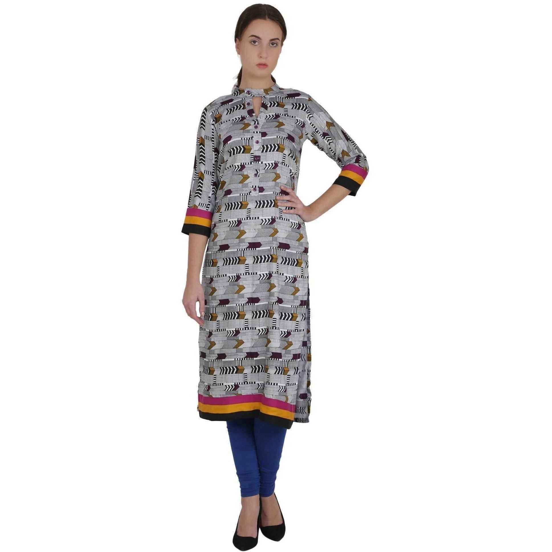 Kanoor Women's Multi rayon straight kurti