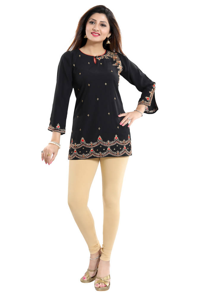 Snehal Creations Gracefully Black Alluring Indian Designer Short Kurti Tunic
