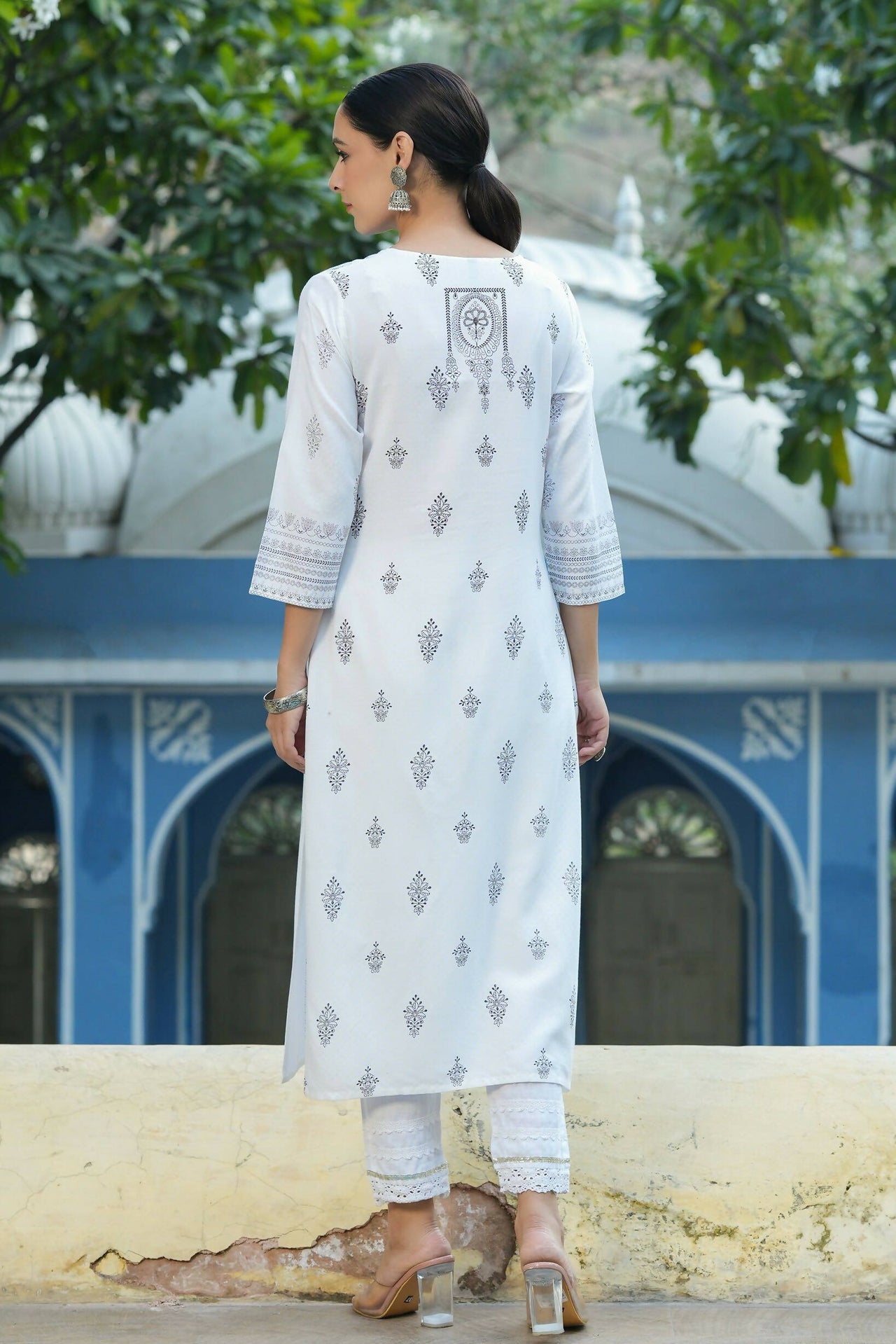 Juniper Women's White Rayon Placement Printed Straight Kurta - Distacart