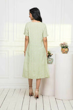 Thumbnail for Myshka Women Ethnic Motifs Rayon A-Line V-Neck Green Dress - Distacart