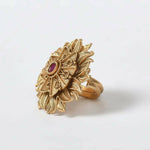 Thumbnail for Mominos Fashion Joharkamal Gold-Plated Stone Studded Adjustable Finger Ring - Design 12 - Distacart
