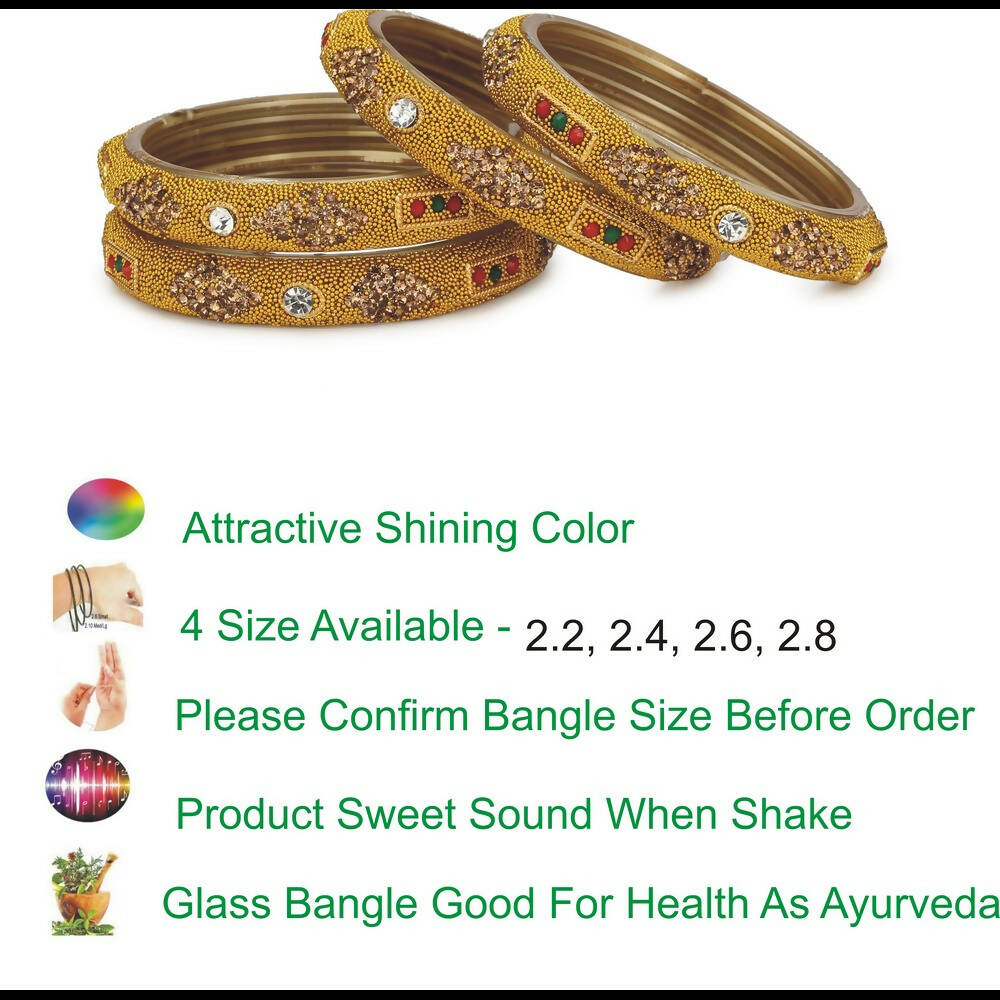 Afast Bridal Wedding & Party Fashionable Colorful Glass Bangle/Kada Set, Pack Of 4 - Golden - Distacart