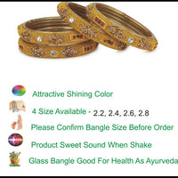 Thumbnail for Afast Bridal Wedding & Party Fashionable Colorful Glass Bangle/Kada Set, Pack Of 4 - Golden - Distacart