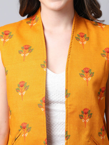 Even Apparels Yellow Viscose Rayon Open Front Waistcoat - Distacart