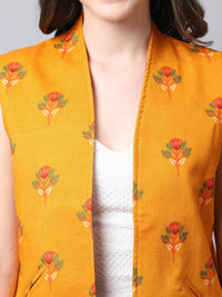 Thumbnail for Even Apparels Yellow Viscose Rayon Open Front Waistcoat - Distacart