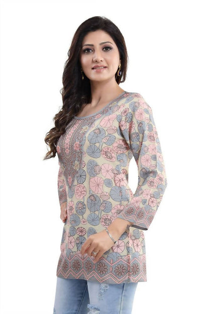 Snehal Creations Elegant Pastel Color Summer Cool Printed Tunic Top