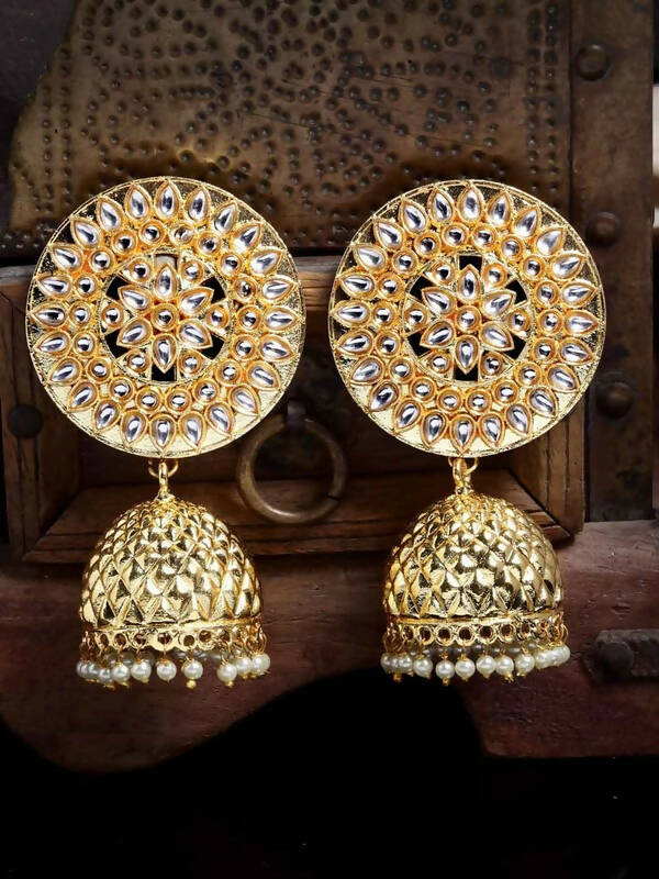 Gold Plated Circular Shaped Brass Jhumka Earrings For Women and Girls By House of Ree - Distacart