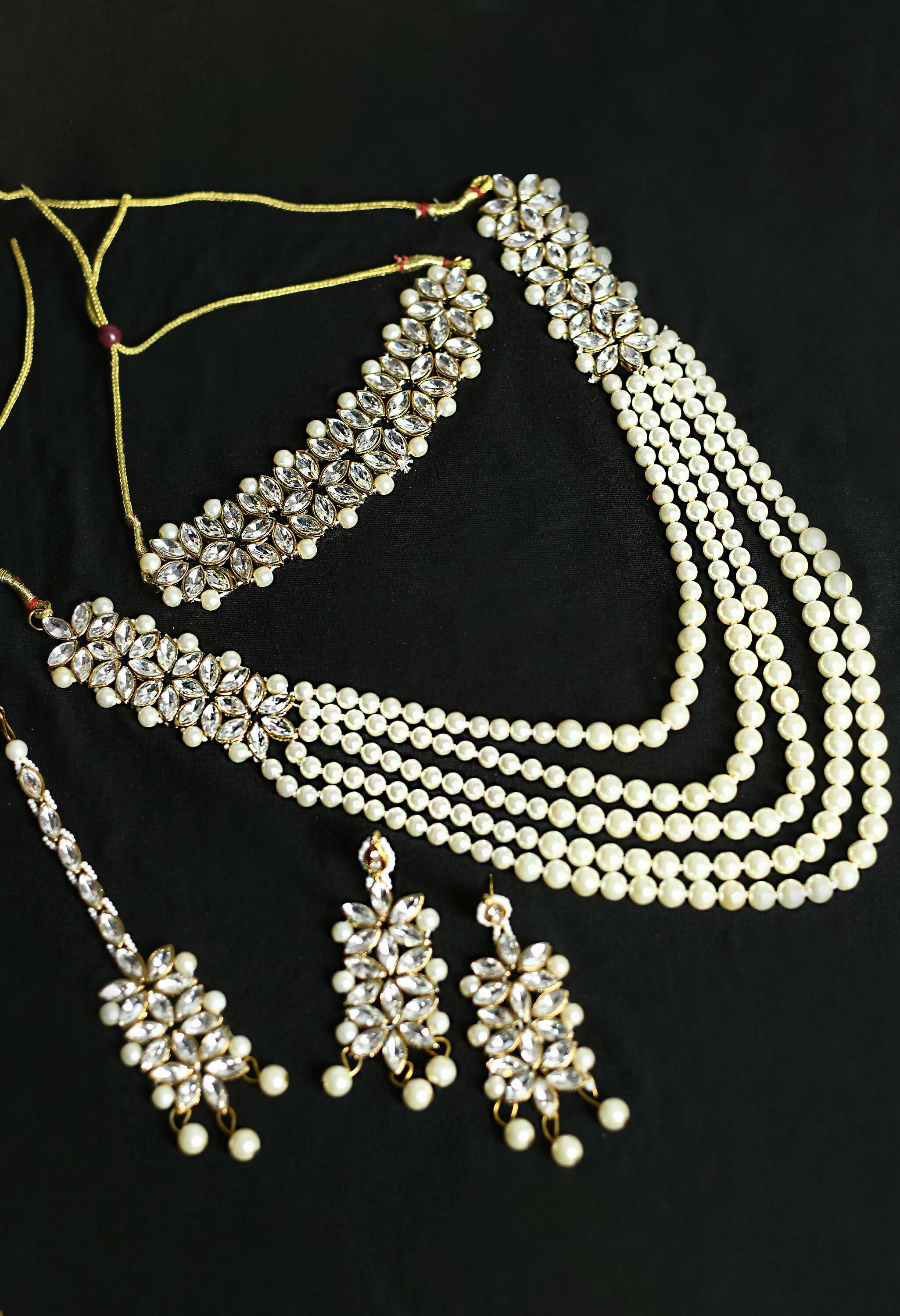 Mominos Fashion Johar Kamal Gold-Plated Rani Haar with White and Off white Pearls Jewellery Set - Distacart