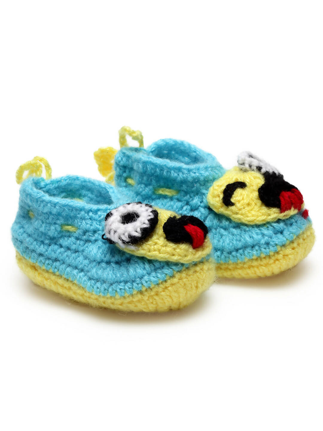 Chutput Kids Woollen Hand Knitted Smile Face Booties - Blue - Distacart
