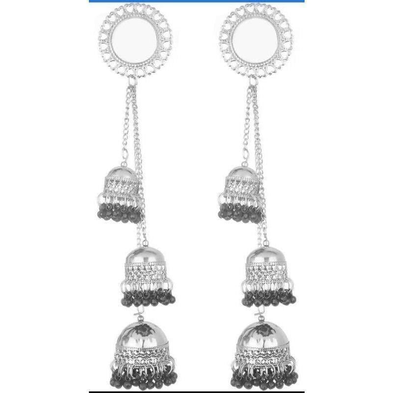 Stylish Kashmiri Hanging Three Jhumkas And Mirror Earrings