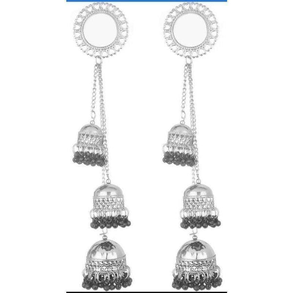 Stylish Kashmiri Hanging Three Jhumkas And Mirror Earrings